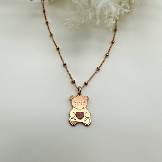 Collana orsetto con cuore rosso - Rosè