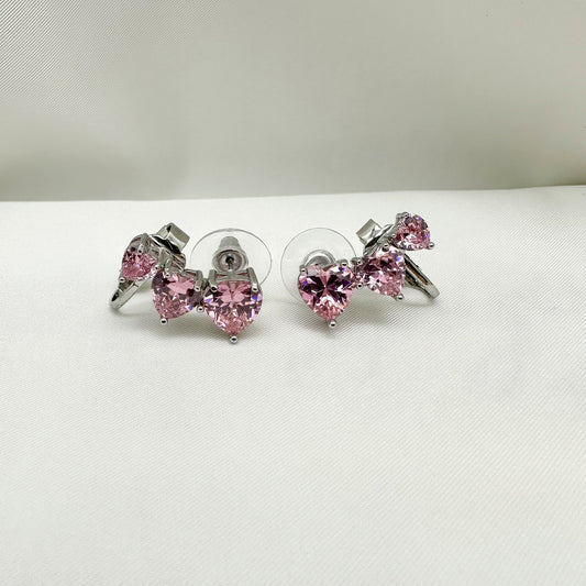 Orecchini ala laterale cuori rosa strass rosa - Silver