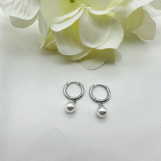 Orecchini cerchi piccoli con perla - Silver