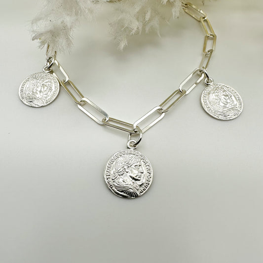 Bracciale monete e maglia graffetta - Silver