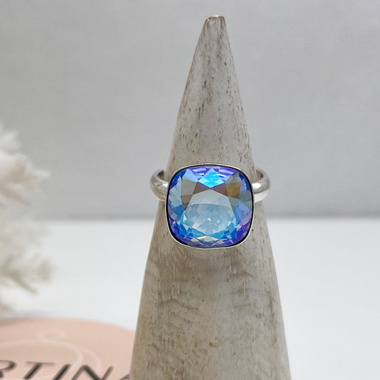 Anello con centrale quadrato Swarovski Blu paradiso - Silver