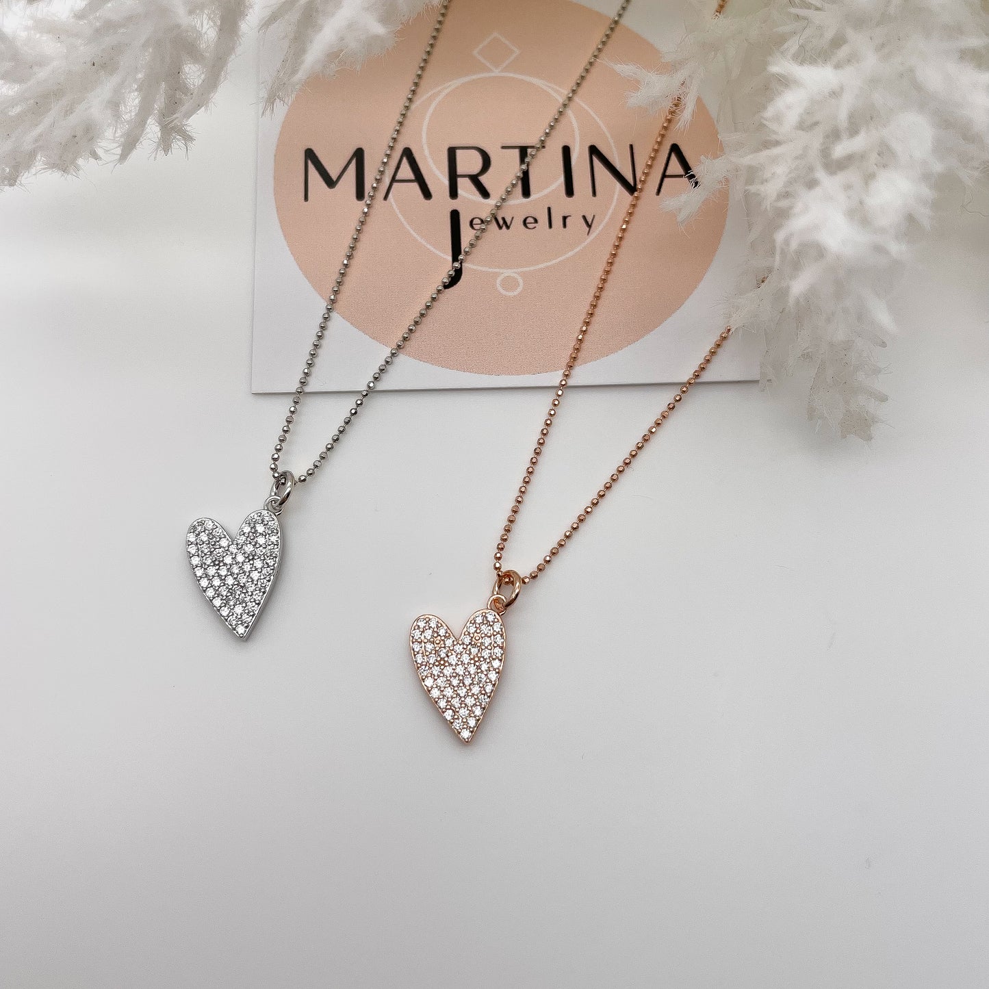 Collana cuore zirconi grande - Rosè