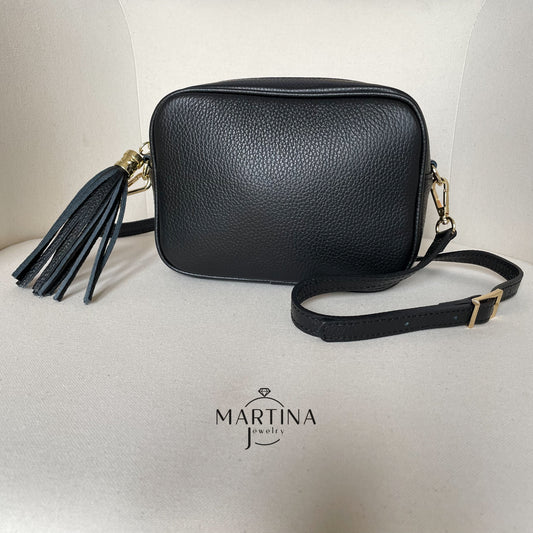 Borsa tracolla full color in vera pelle - Nero