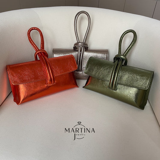 Borsa tracolla in vera pelle con cinturino da polso - Arancio Tramonto