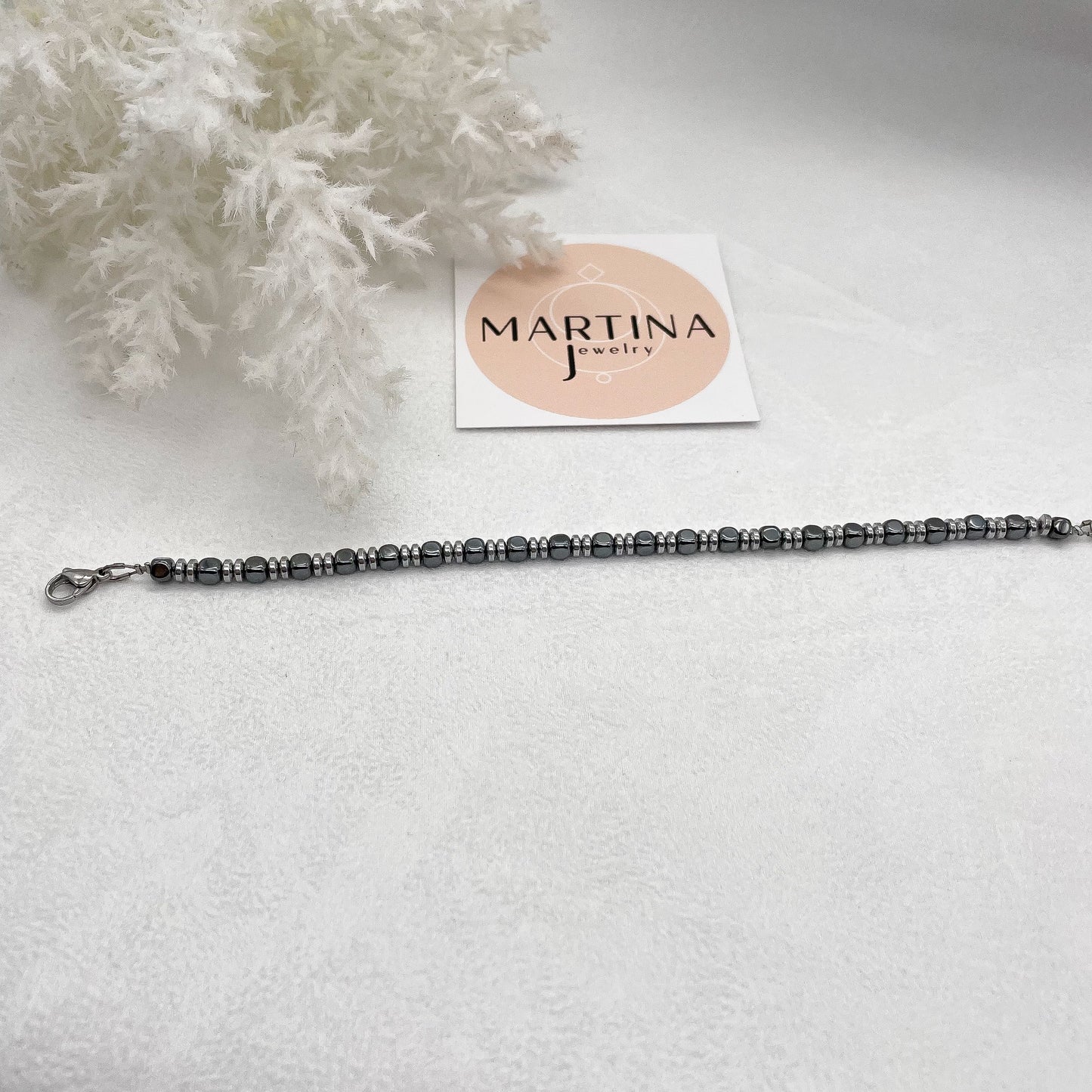 Bracciale cubi grigi e rondelle silver in pietra - Silver