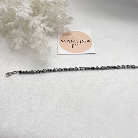 Bracciale cubi grigi e rondelle silver in pietra - Silver