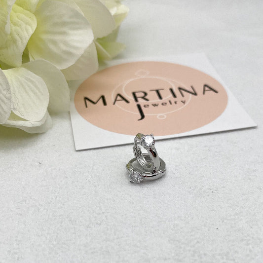 Orecchini cerchi small con cuore strass con centrale bianco - Silver