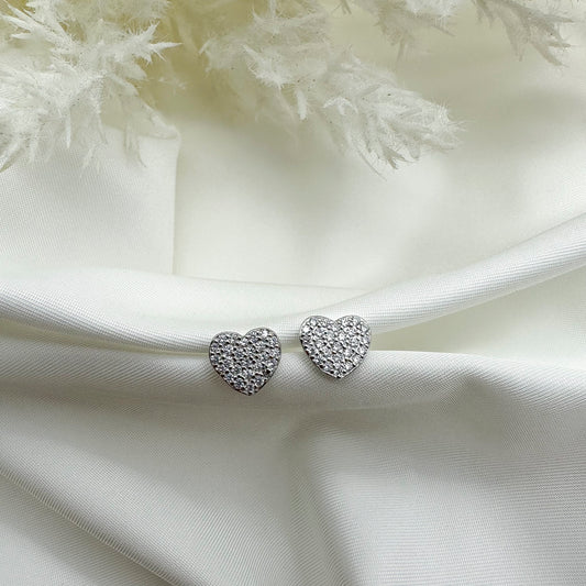 Orecchini cuori pavè bianchi - Silver