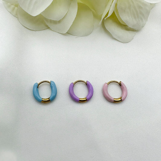 Orecchini cerchietti smaltati celesti - Gold