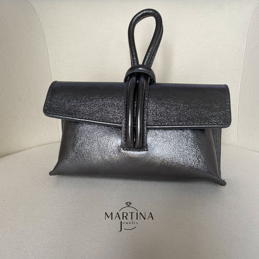 Borsa tracolla in vera pelle con cinturino da polso - Grigio Ferro