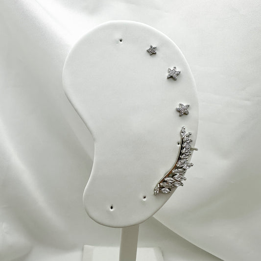 Orecchino laterale cristalli a scala - Silver