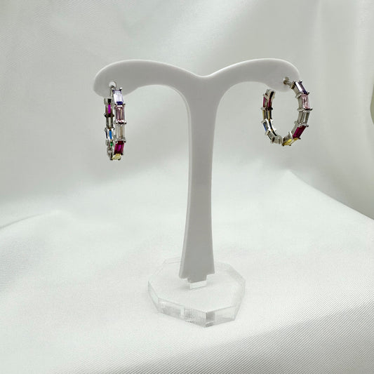 Orecchini cerchi zirconi multicolor piccoli - Siver