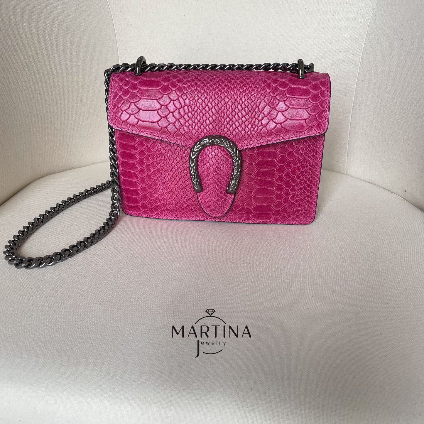 Borsa tracolla serpente in vera pelle - Fuxia