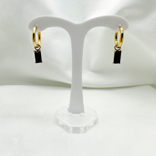 Orecchini cerchietti pendenti cristallo rettangolare nero - Gold