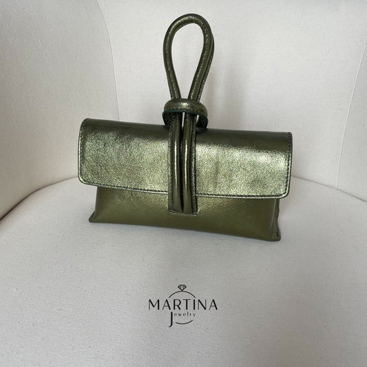 Borsa tracolla in vera pelle con cinturino da polso - Verde brillante