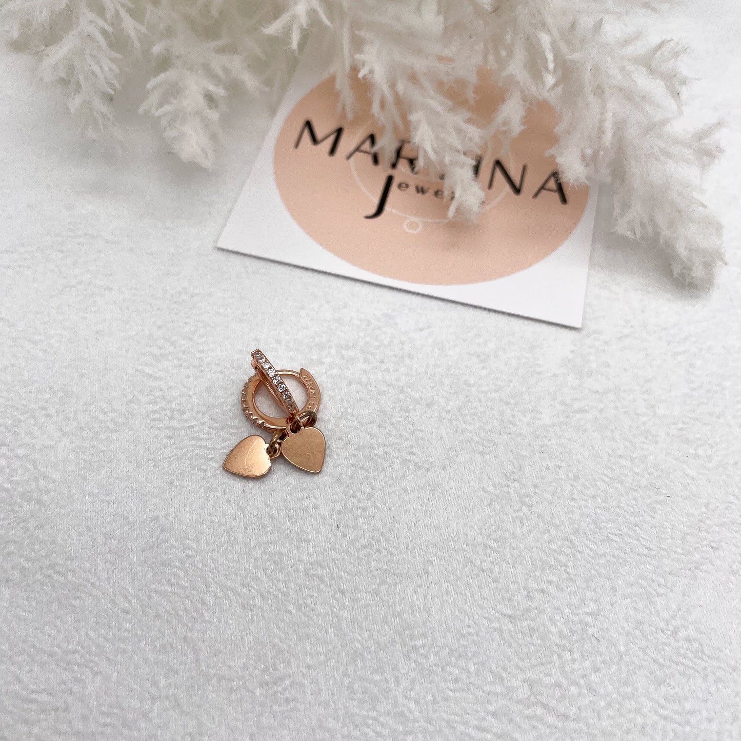 Orecchini cerchietti zirconi con cuoricini - Rosè