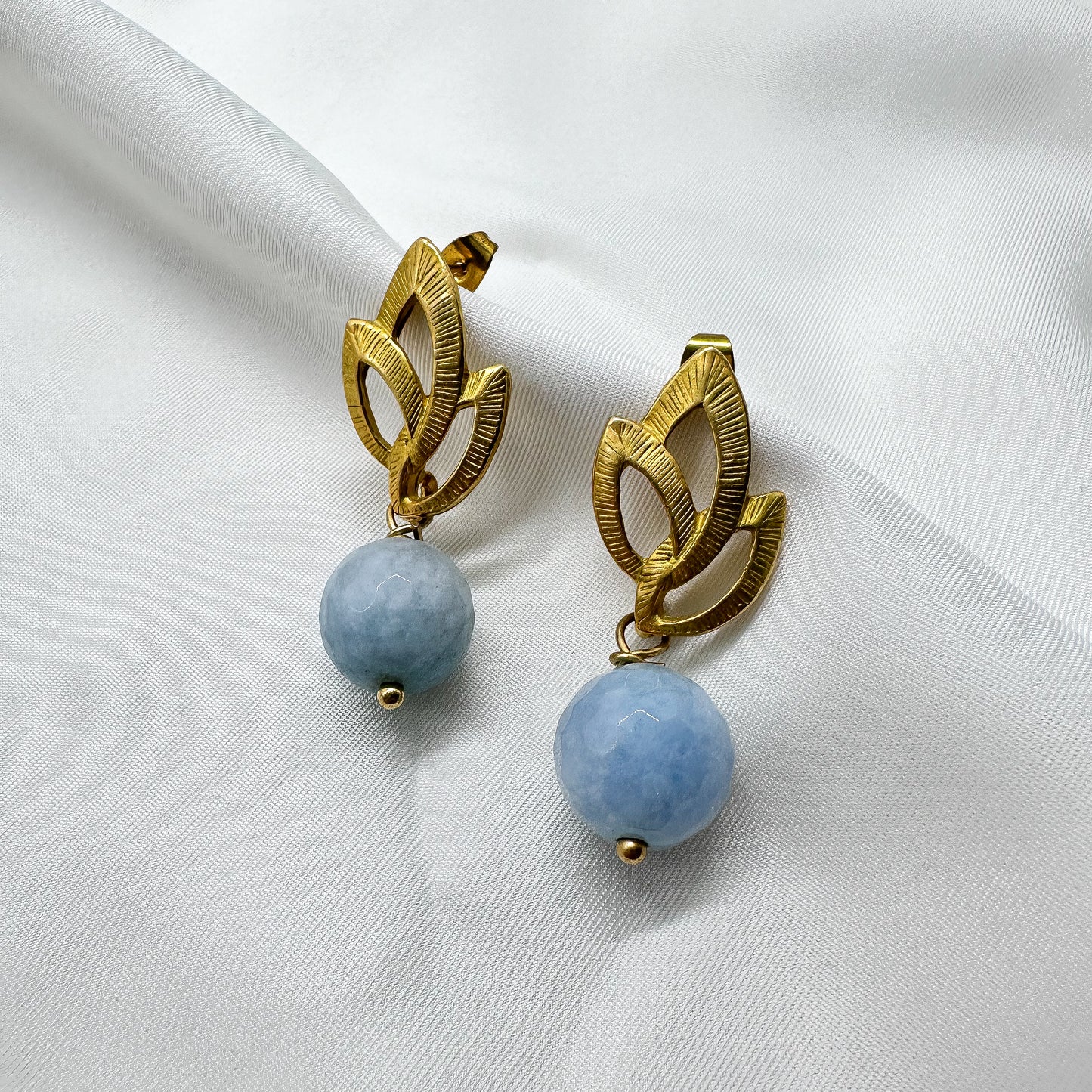 Orecchini motivo a foglia con pendente in Amazzonite - Gold