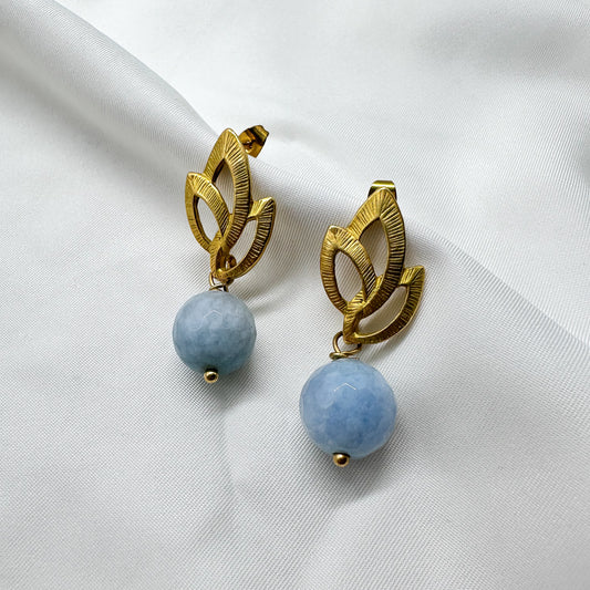 Orecchini motivo a foglia con pendente in Amazzonite - Gold