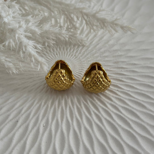 Orecchini cerchietti bombati eccetto triangolare zigrinato - Gold