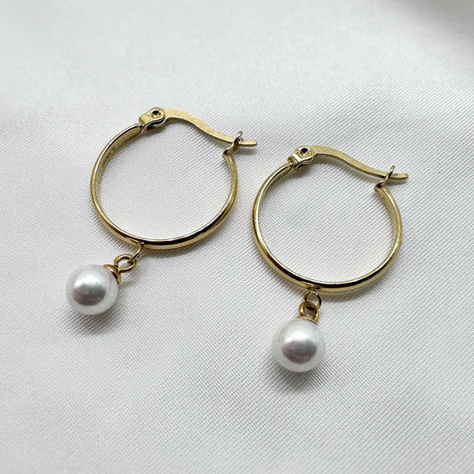 Orecchini cerchi grandi con perla  - Gold