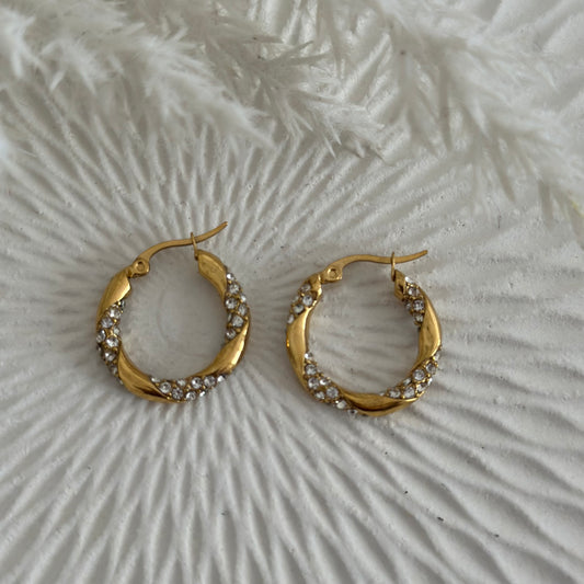 Orecchini cerchietti torchon strass - Gold