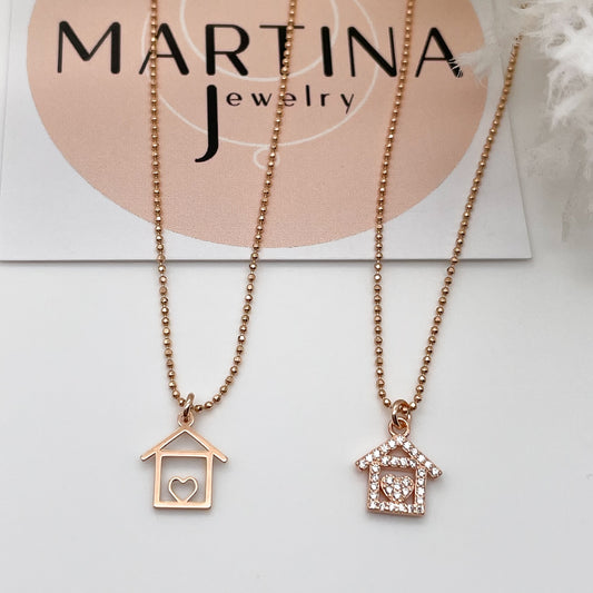 Collana casetta cuore zirconi - Rosè