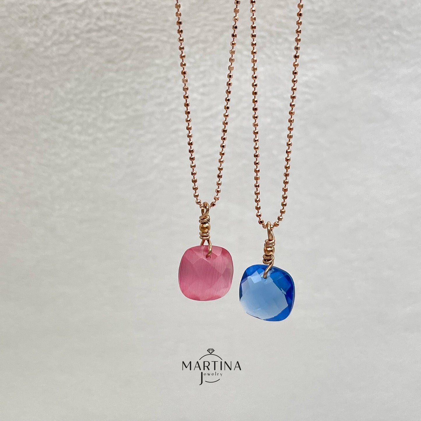 Collana pietra idrotermale taglio cuscino - Blu