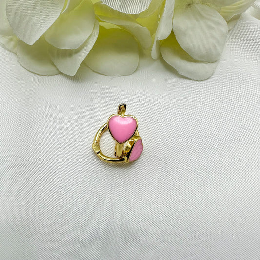 Orecchini cerchietti cuori rosa - Gold