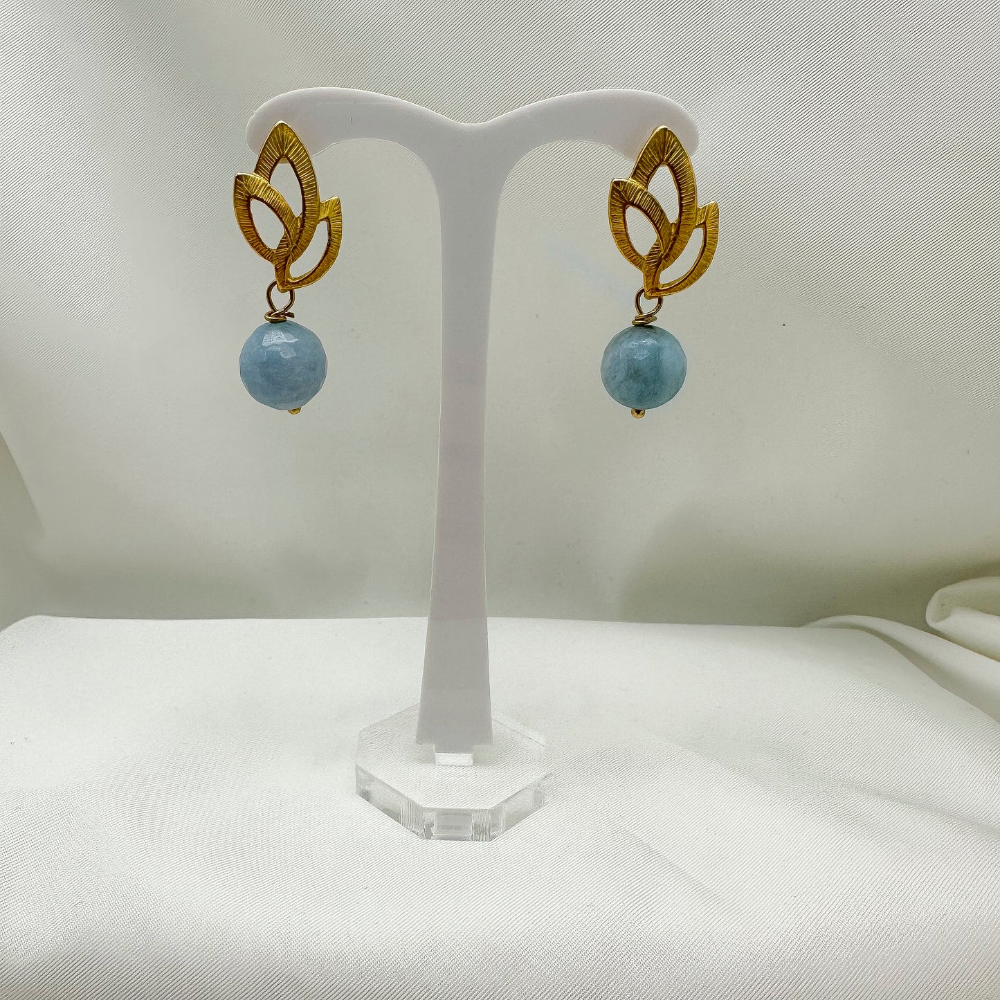 Orecchini motivo a foglia con pendente in Amazzonite - Gold