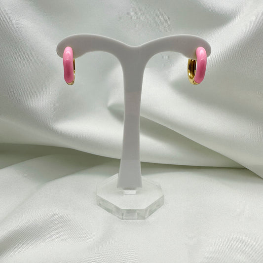 Orecchini cerchietti smaltati rosa shock - Gold