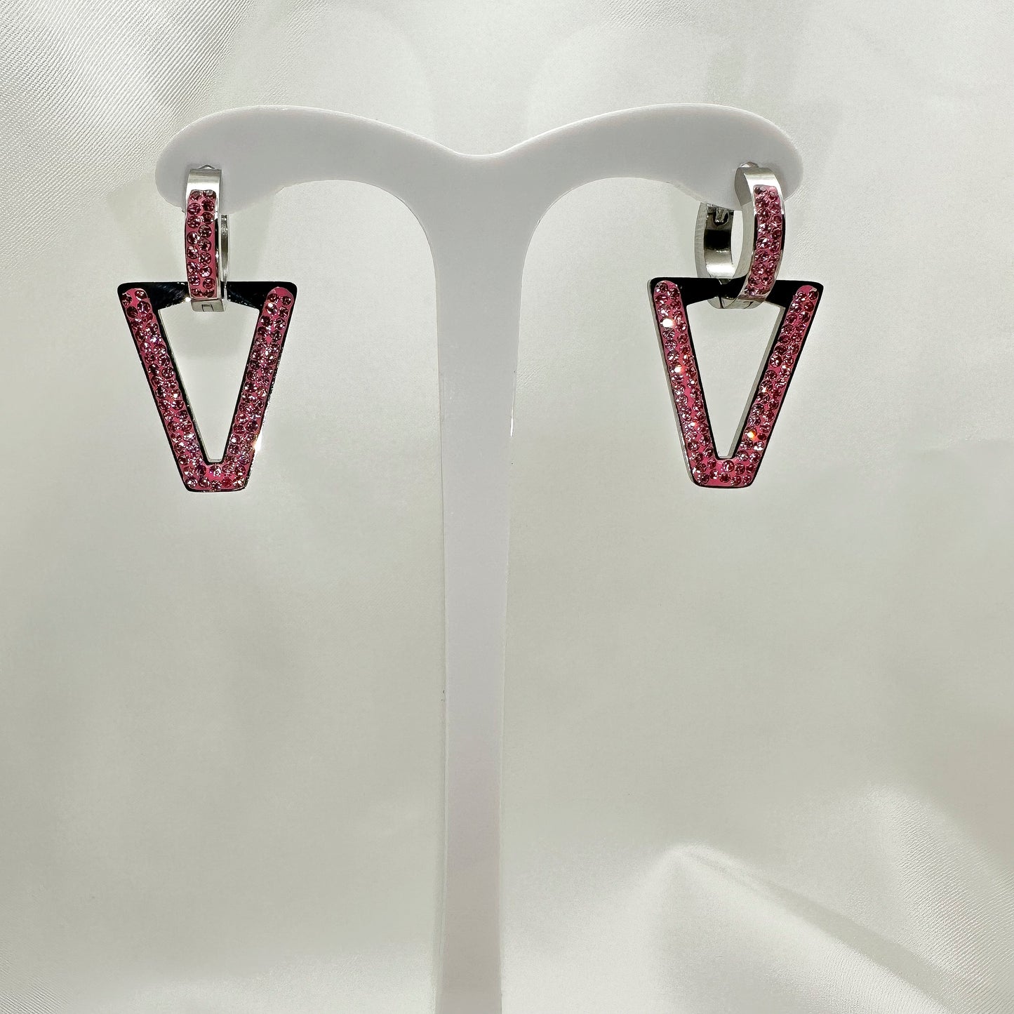 Orecchini a V stile Ferragni strass rosa - Silver