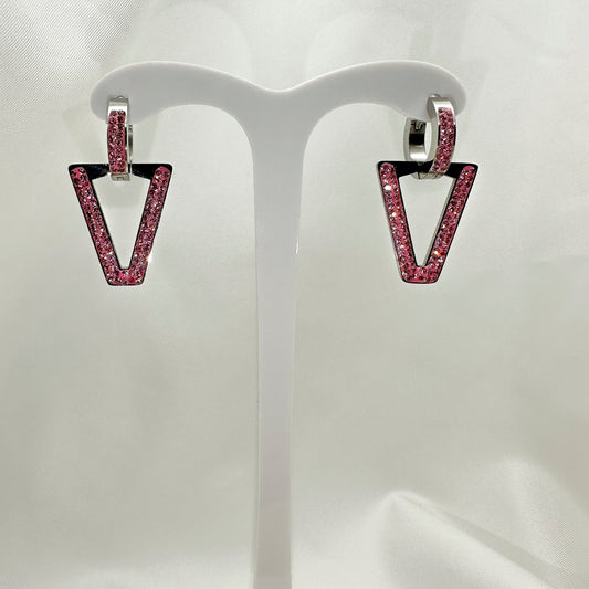 Orecchini a V stile Ferragni strass rosa - Silver