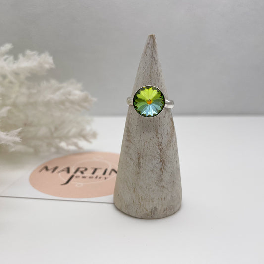 Anello con centrale Swarovski Verde sfumato - Silver