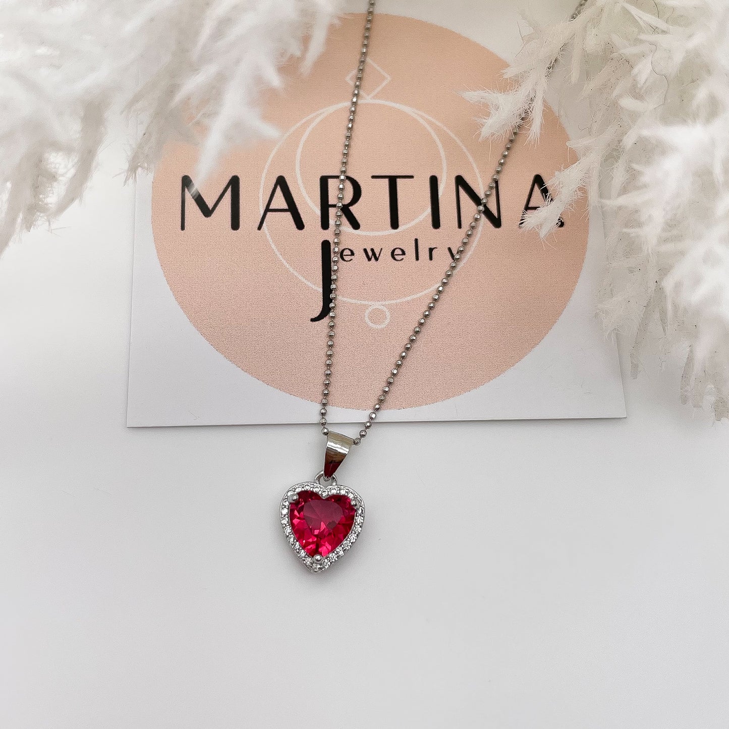 Collana cuore rosso centrale e zirconi - Silver