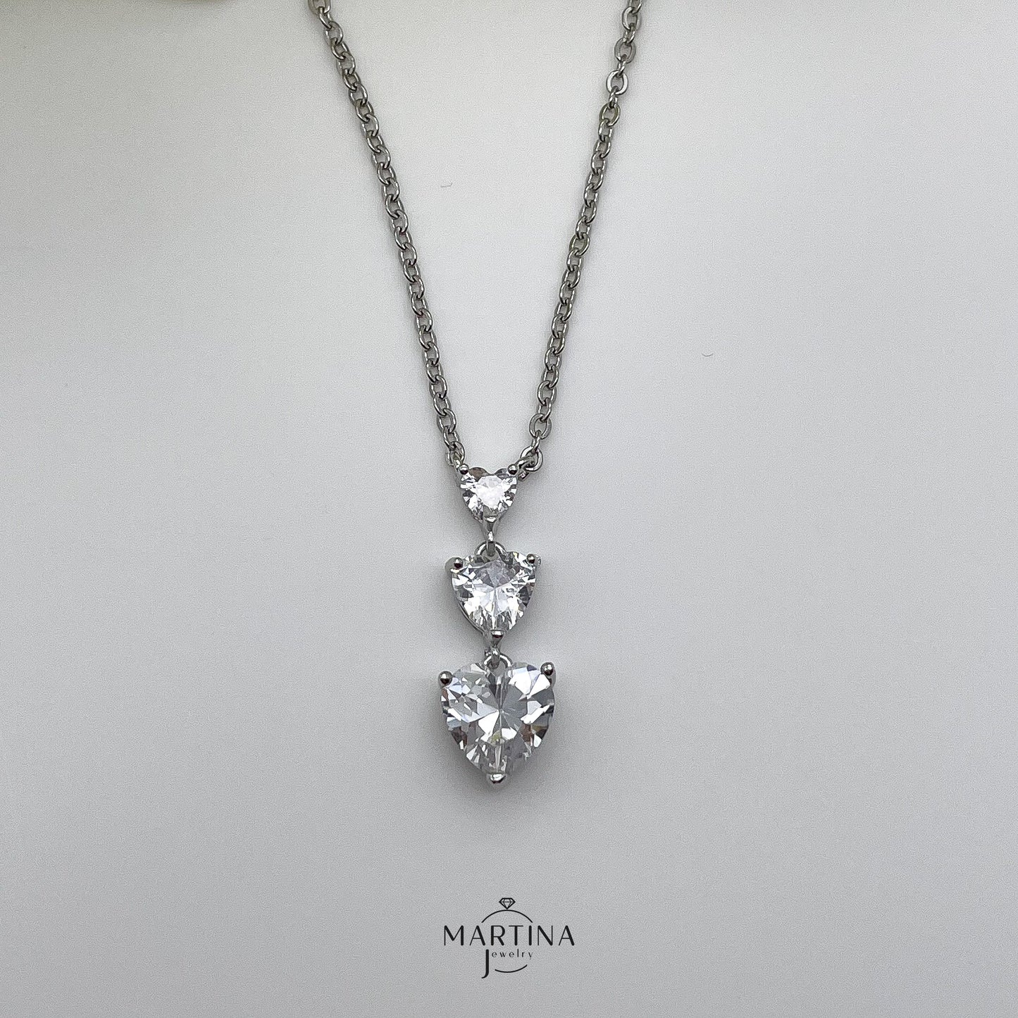 Collana trilogy cuori cristallo bianco - Silver