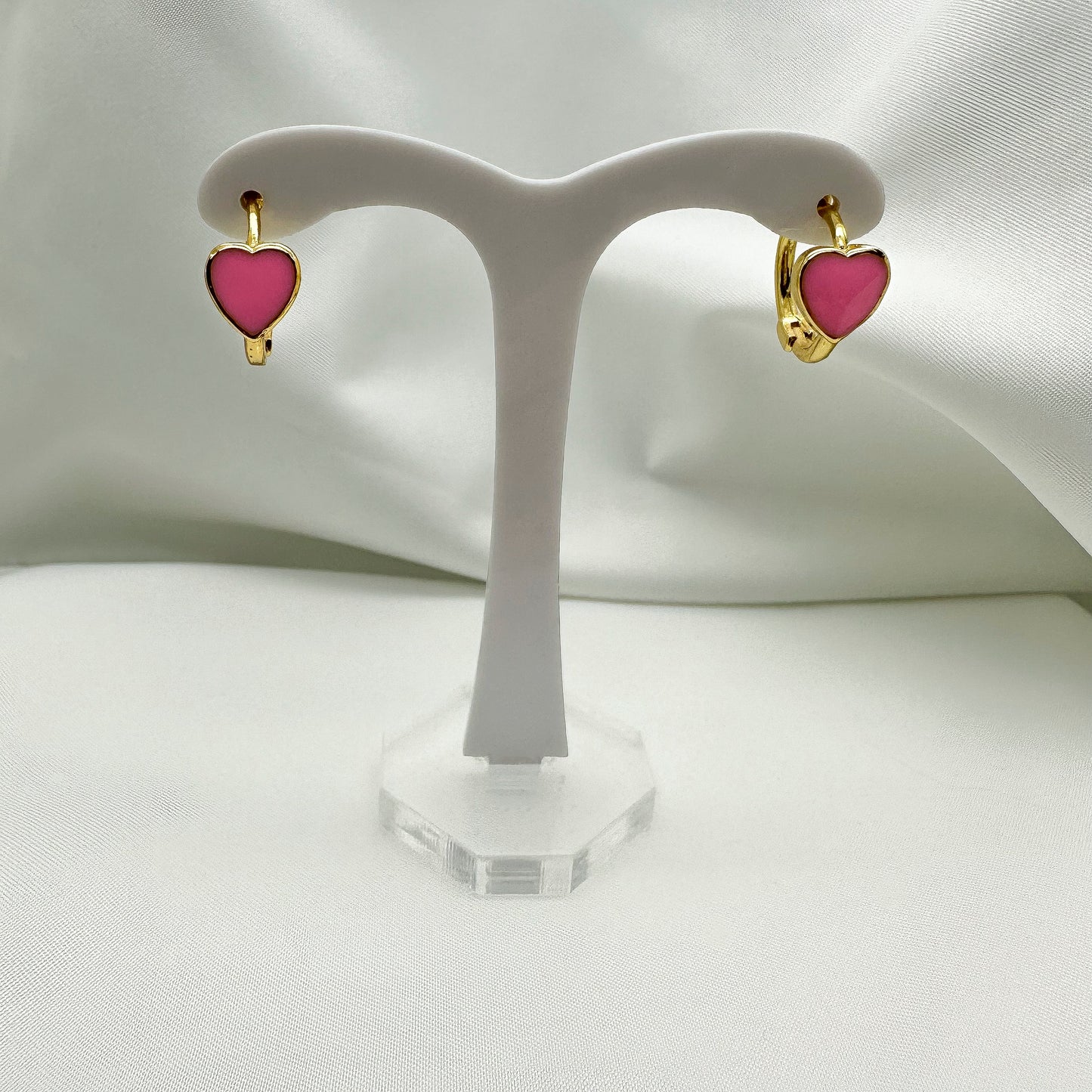 Orecchini cerchietti cuori rosa - Gold