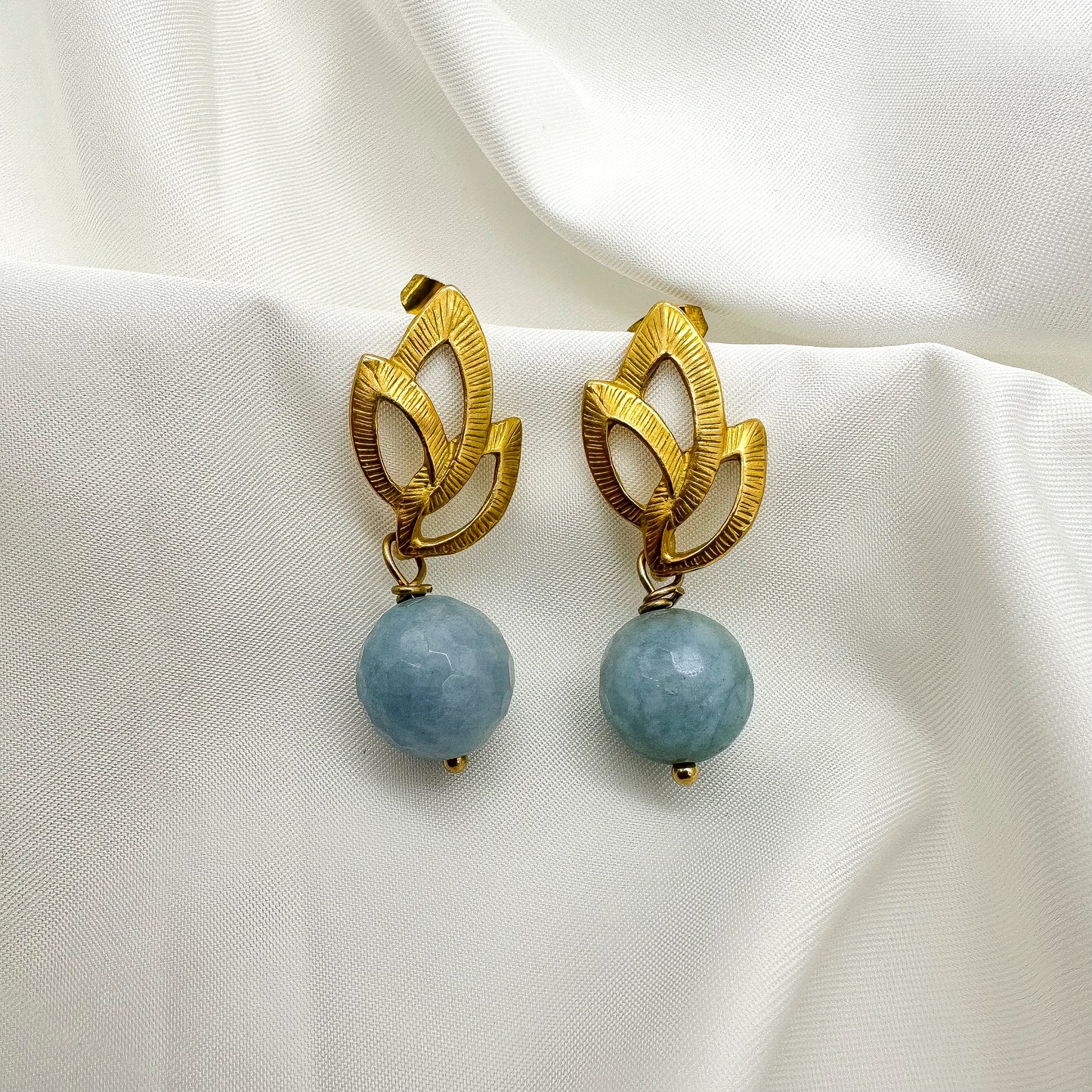 Orecchini motivo a foglia con pendente in Amazzonite - Gold