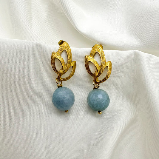 Orecchini motivo a foglia con pendente in Amazzonite - Gold