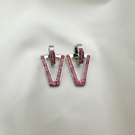 Orecchini a V stile Ferragni strass rosa - Silver