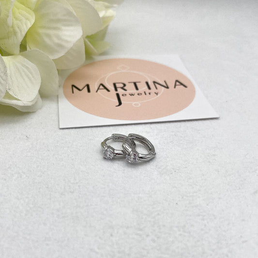 Orecchini cerchi small con cuore strass con centrale bianco - Silver