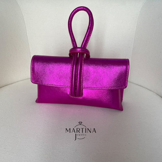 Borsa tracolla in vera pelle con cinturino da polso - Fuxia