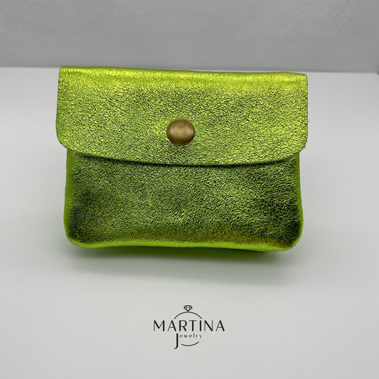 Portafoglio mini in vera pelle lurex - Verde brillante