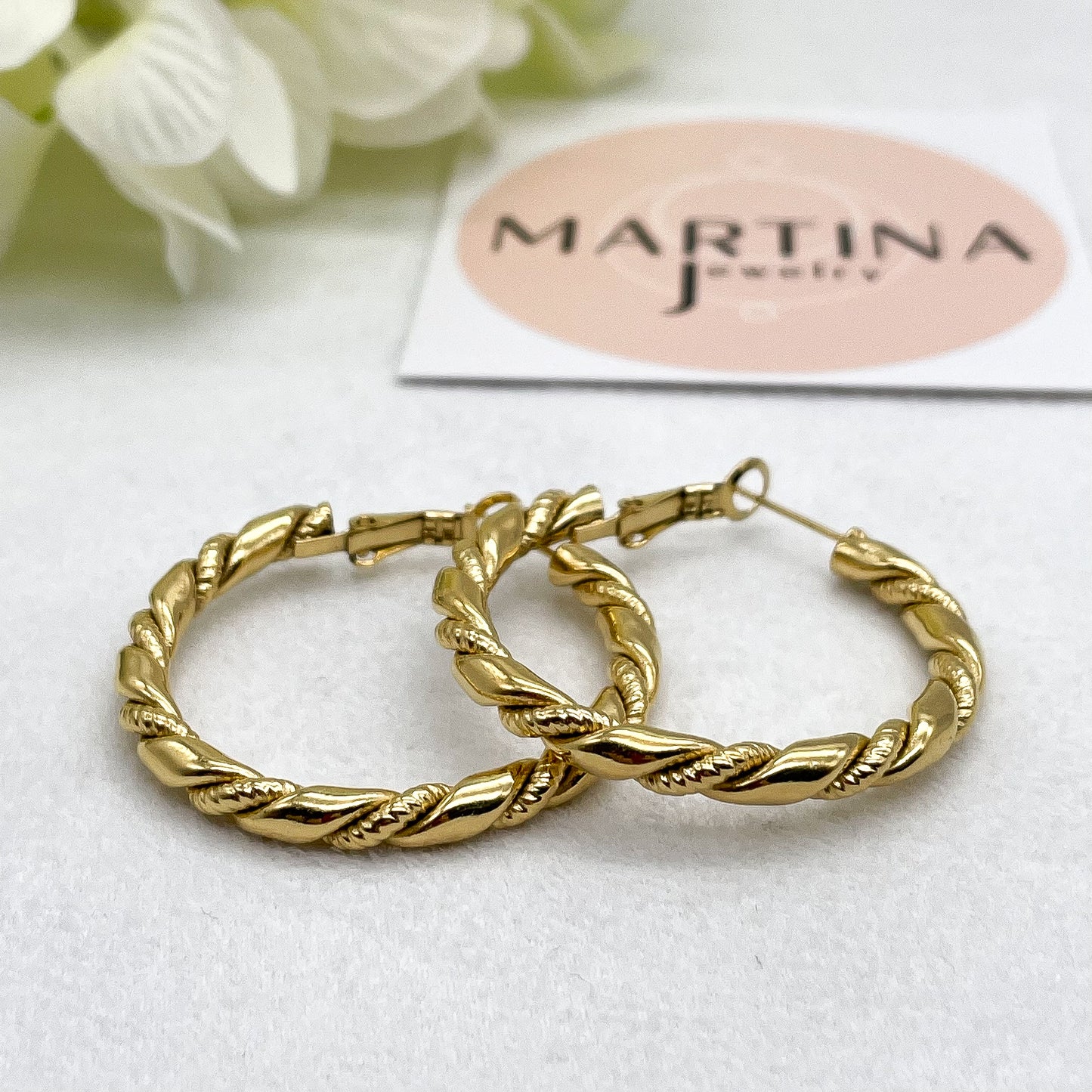 Orecchini cerchi torchon mix liscio e lavorato - Gold