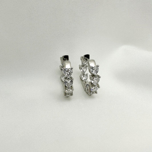 Orecchini cerchi cuori strass piccoli - Silver