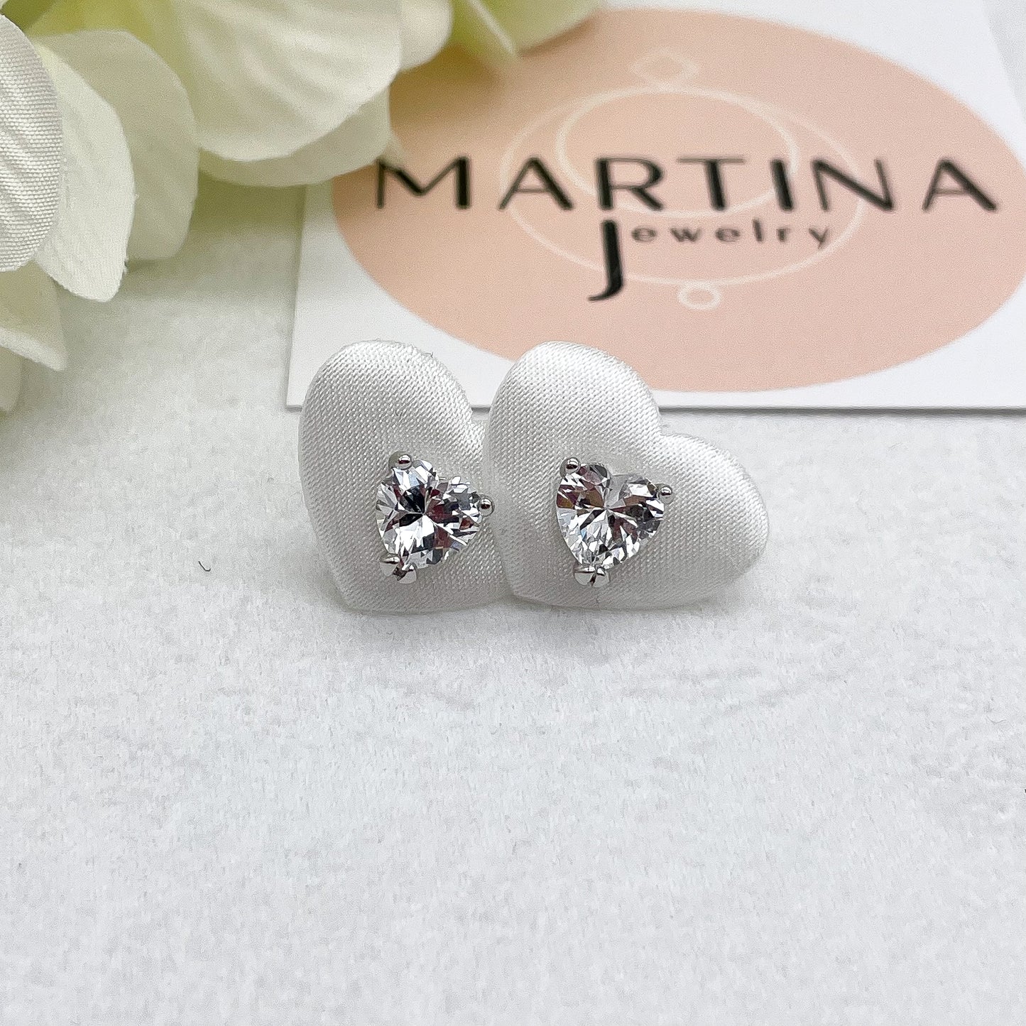 Orecchini cuore strass bianco - Silver