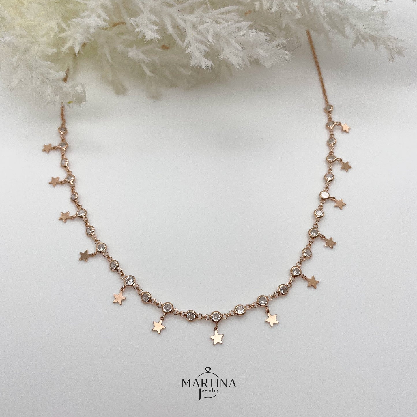 Collana girocollo stelline e zirconi - Rosè