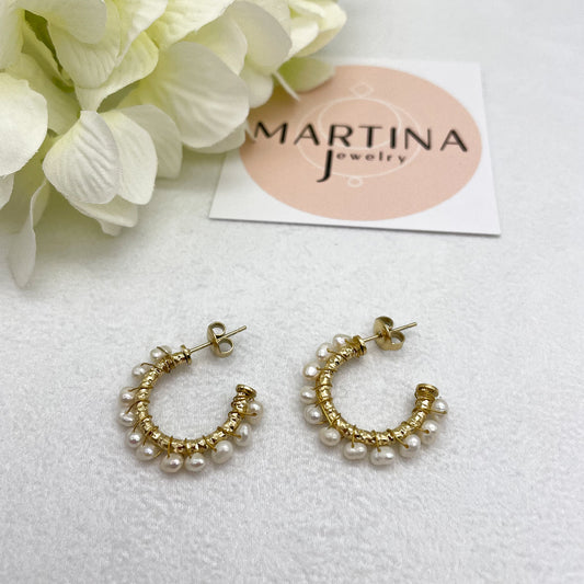 Orecchini cerchi intreccio di perle - Gold