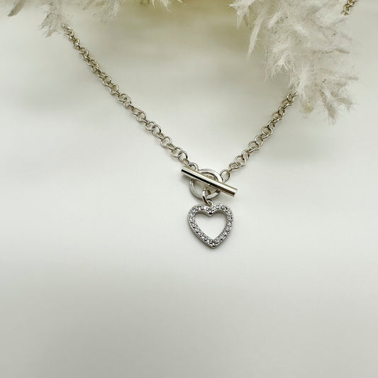 Collana maglia tonda con cuore - Silver