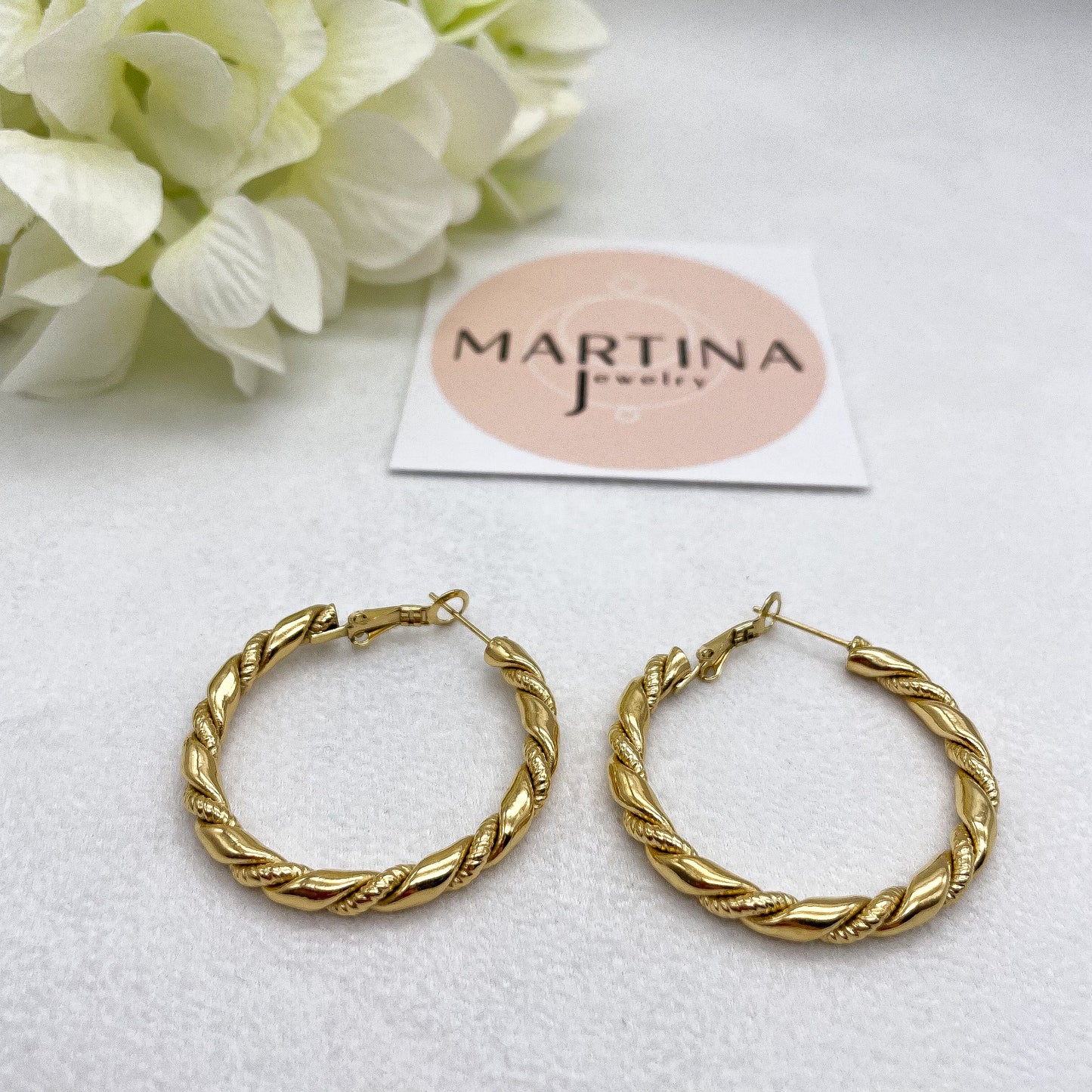 Orecchini cerchi torchon mix liscio e lavorato - Gold