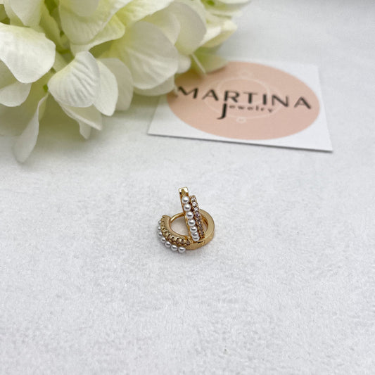 Orecchini cerchietti doppi micro perle e strass - Gold